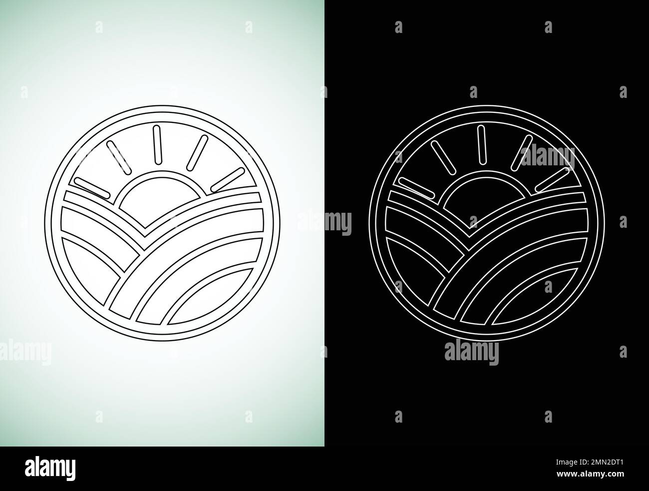 Agriculture field with sun line art style logo sign symbol. Agriculture ...