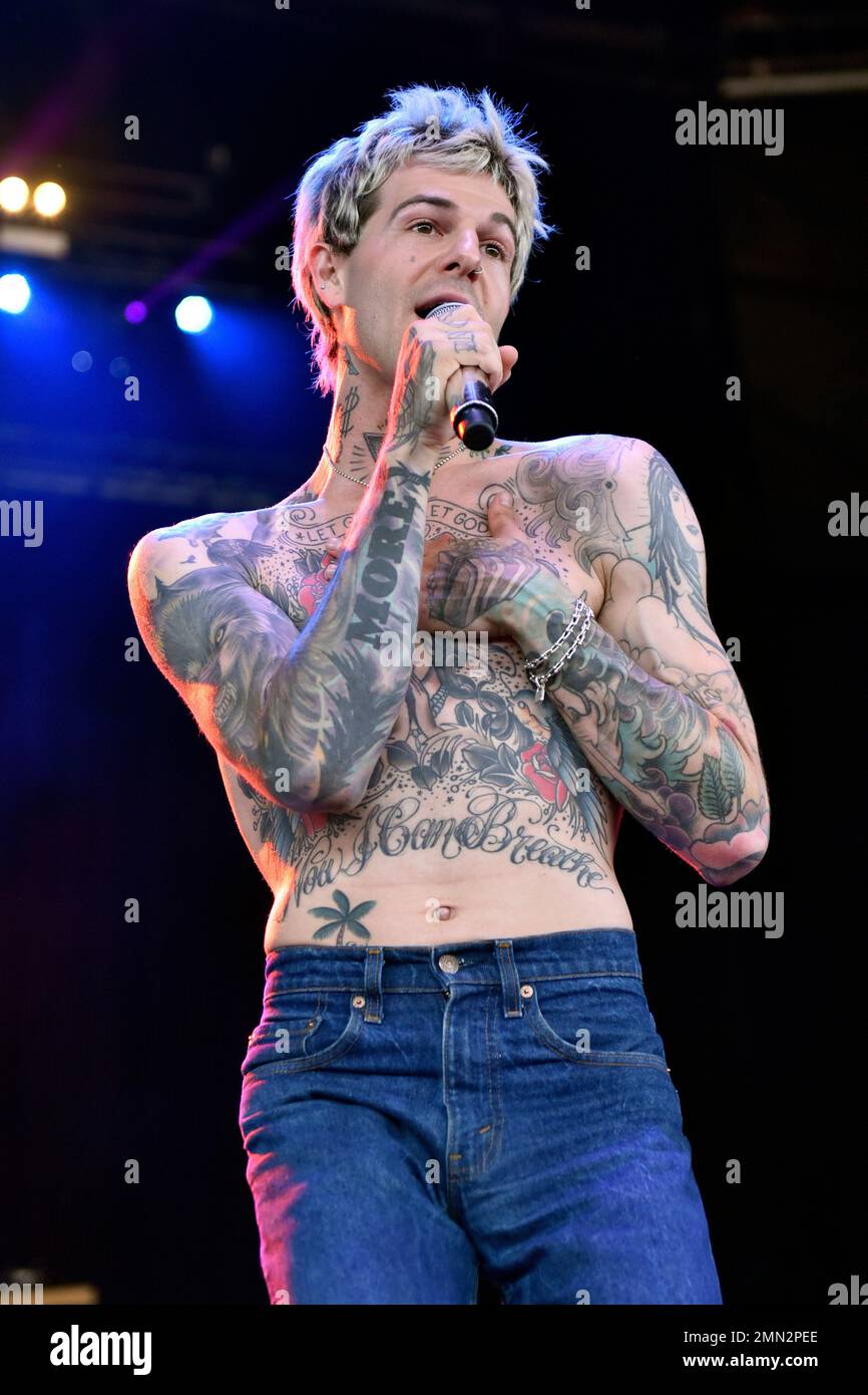 Jesse Rutherford of the band Neighbourhood performs during the WKQX Piqniq  Music Festival at the Hollywood Casino Amphitheatre on Saturday, June 30,  2018, in Tinley Park, IL. (Photo by Rob Grabowski/Invision/AP Stock