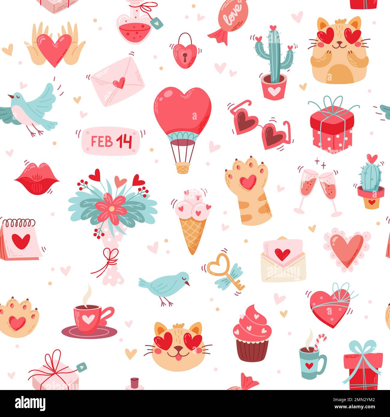 Valentine s day seamless pattern with cute elements. wedding and love ...