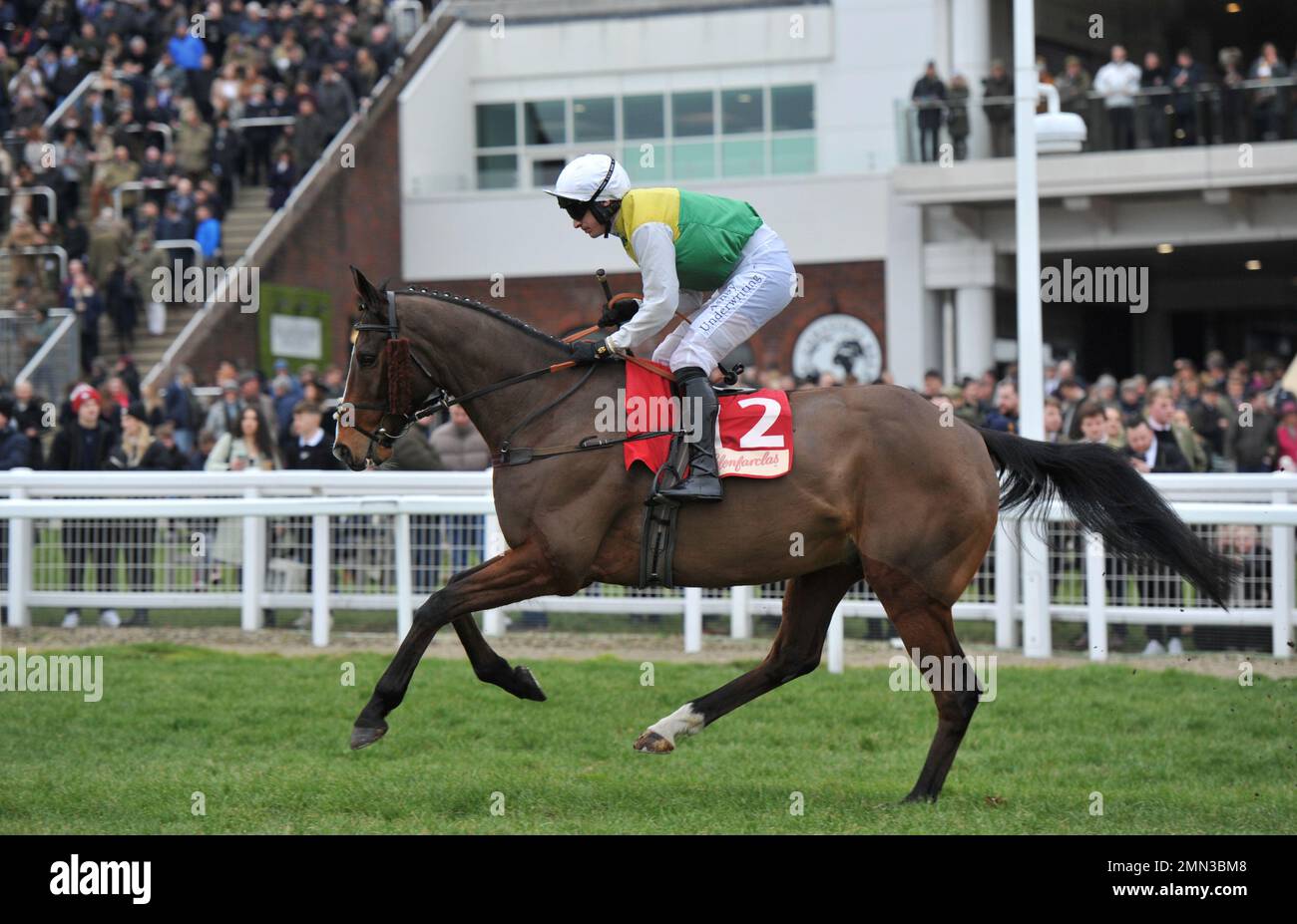 Race Three. The Glenfarclas Cross Country Chase.   Deise Aba ridden by Tom O'Brien on the way to the start.    Horse Racing at Cheltenham Racecourse, Stock Photo