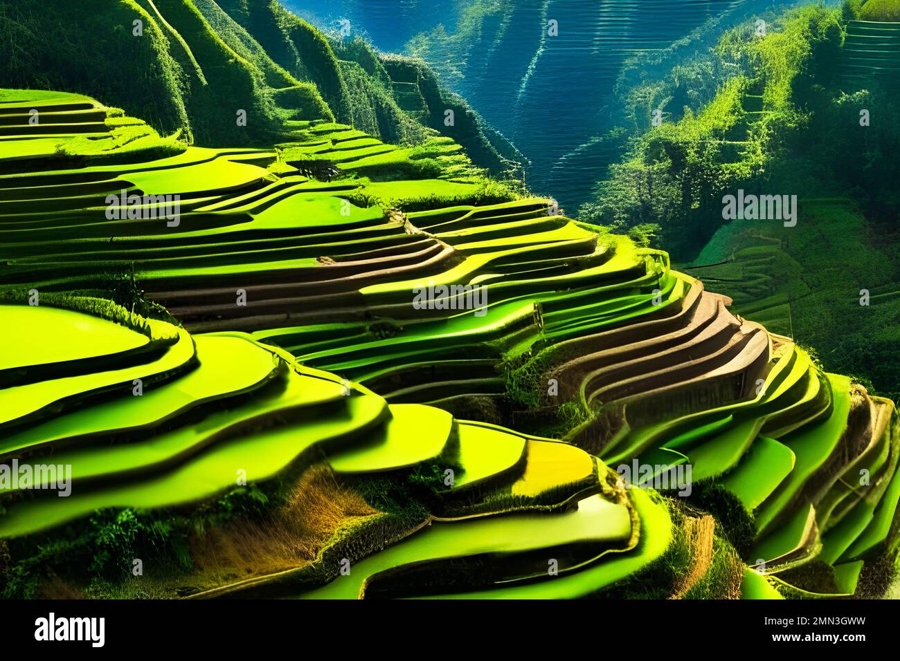 Banaue rice terraces in Hungduan, Philippines depiction. Stock Photo