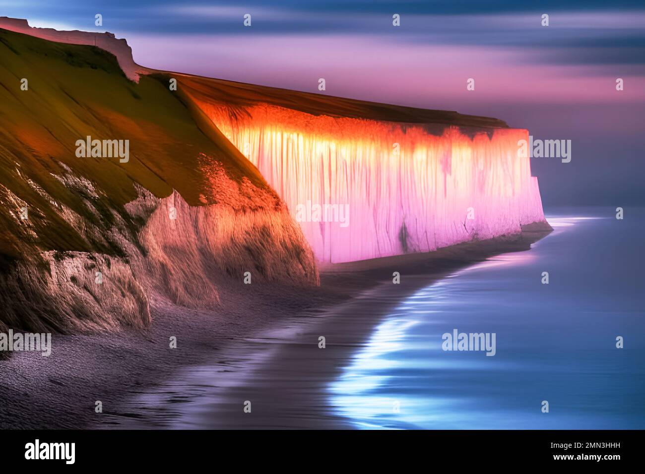 The White Cliffs of Dover at sunset depiction. Stock Photo
