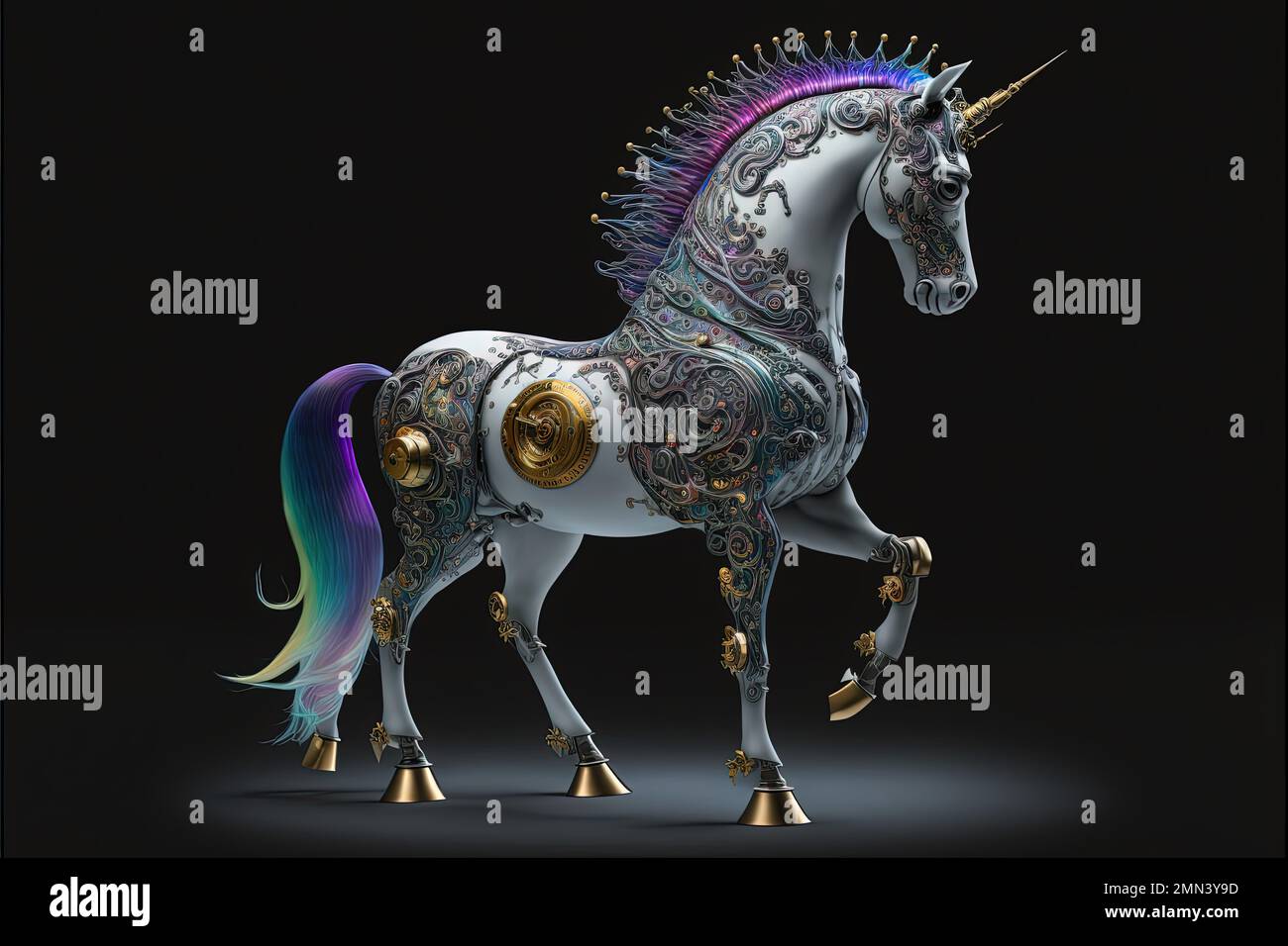 Steampunk Neon Unicorn Dreamscape Stock Photo Alamy