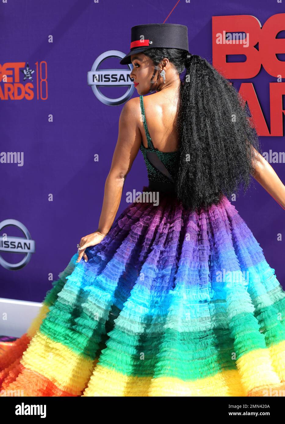 Janelle Monae arrives at the BET Awards at the Microsoft Theater on