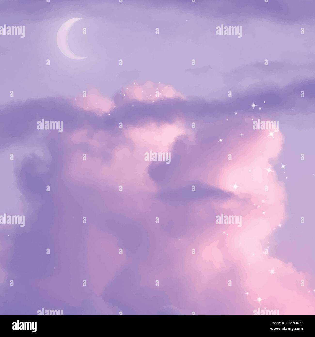 Aesthetic purple sky background vector, glitter clouds design Stock
