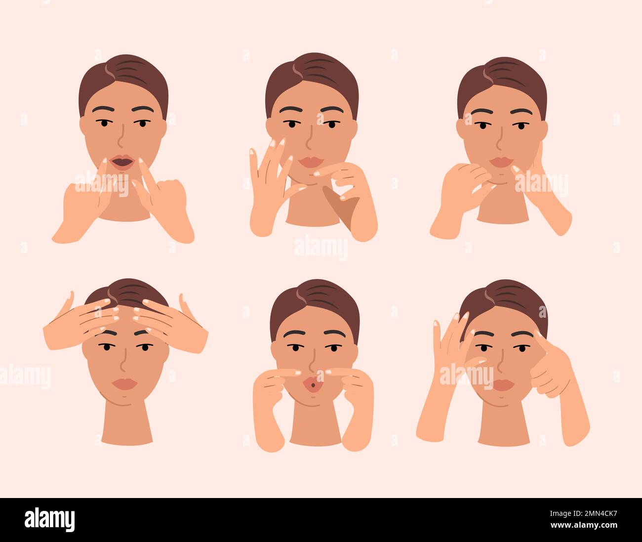 Collage of Face Massage.Yoga, Gymnastics,rejuvenating exercises for