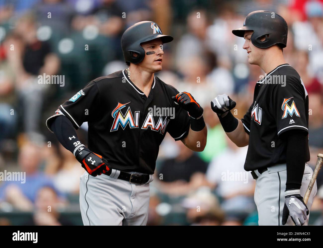 Miami, Florida. August 22, 2018: Miami Marlins left fielder Derek