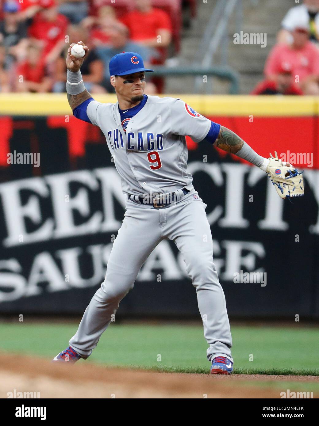 Chicago Cubs second baseman Javier Baez fields a groundout by
