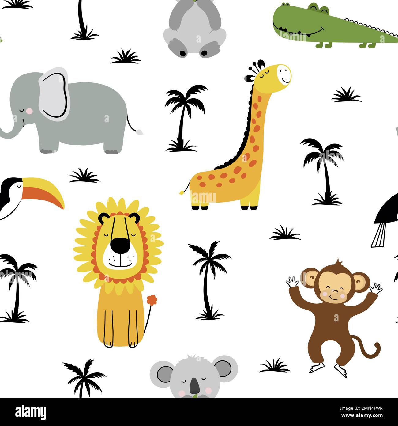 Seamless vector pattern with hand drawn baby animals. Stock Vector