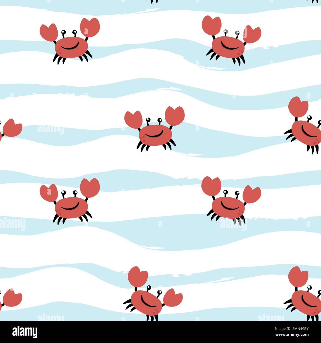 Deep Ocean or sea with crab and wave. Vector seamless pattern Stock Vector
