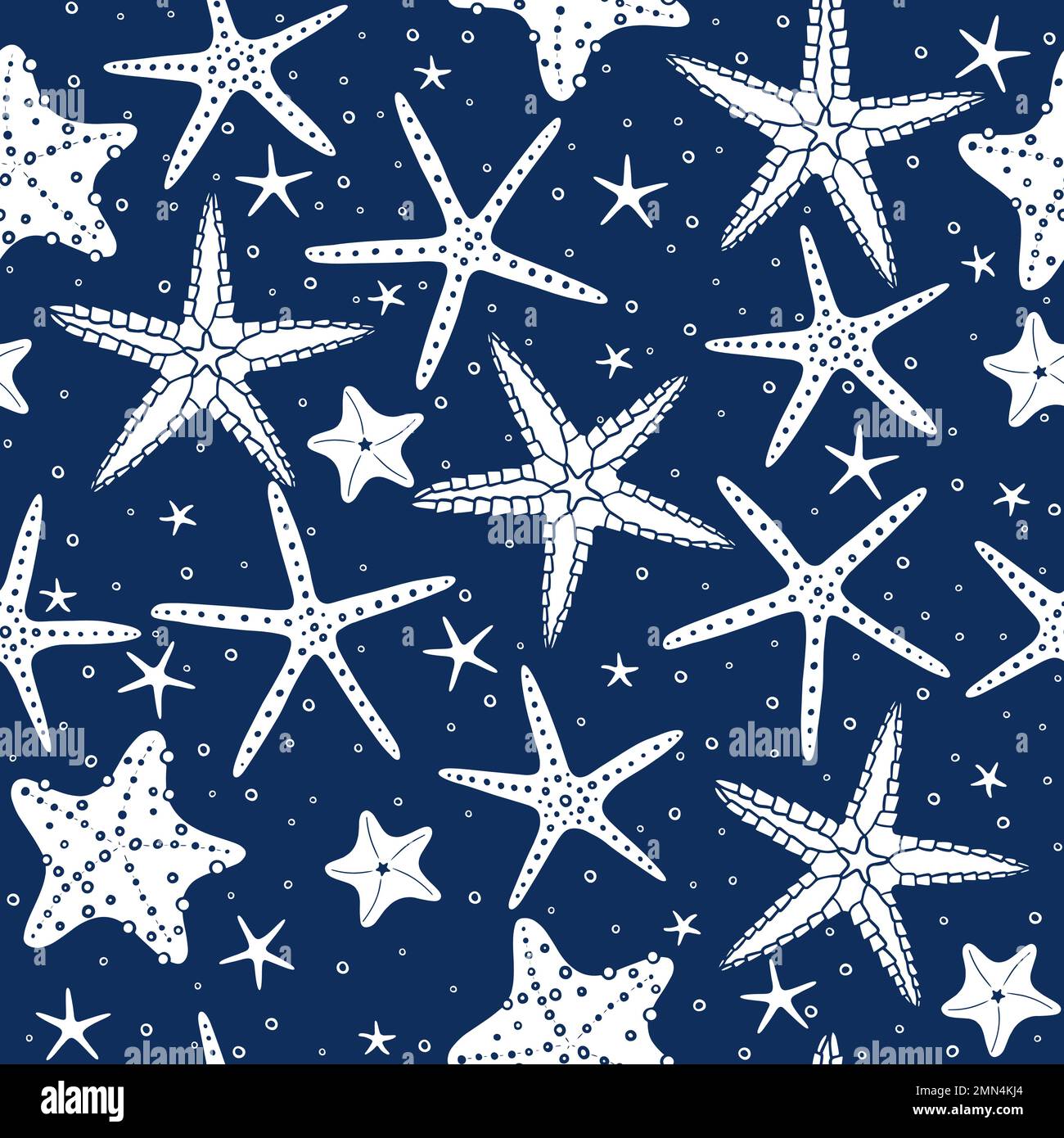 Sea stars hand drawn vector seamless pattern. Stock Vector