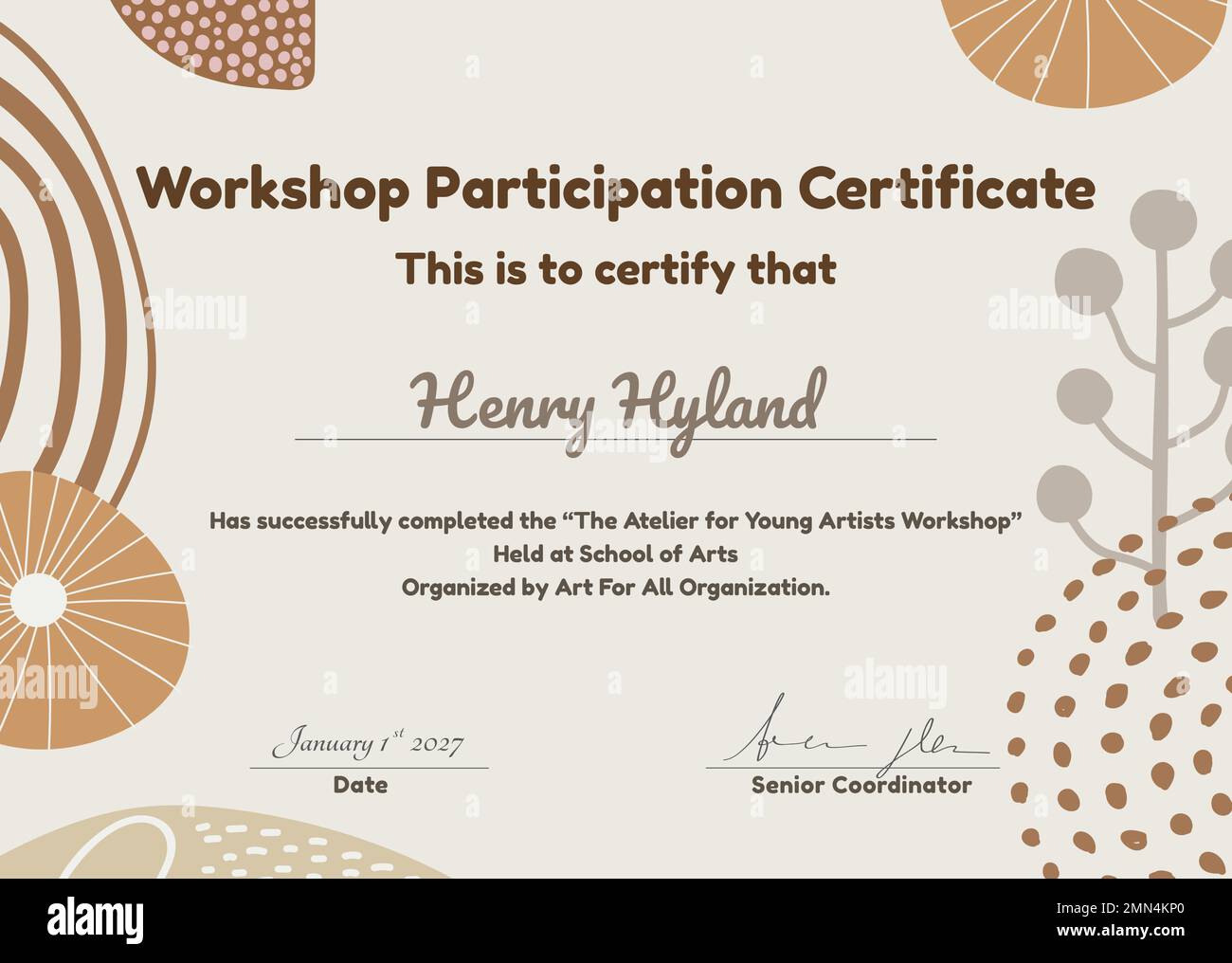 Workshop participation certificate template, creative floral design vector Stock Vector