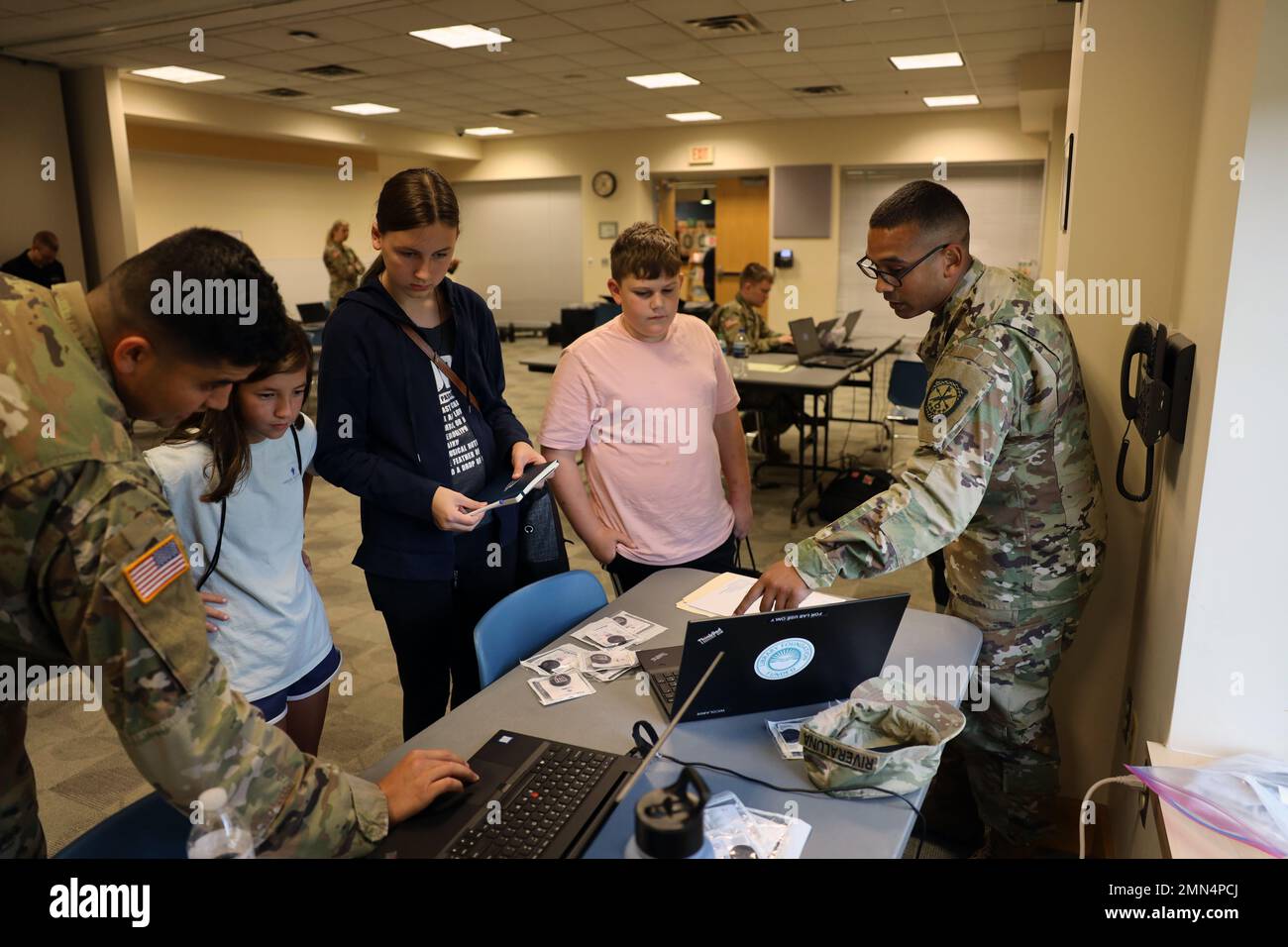 ODENTON, Md. – Soldiers from the 780th Military Intelligence Brigade (Cyber) hosted a Hackathon event in partnership with the Odenton Library, Anne Arundel County Public Library, September 28, to encourage teens interest in STEM (Science, Technology, Engineering, and Math). There was a Capture the Flag (CTF) competition, as well as a Basic Python, Password Cracking, and an Open-Source Intelligence (OSINT) Tools station for the teens to participate in. The brigade and Odenton Library will host a second Teen Hackathon event on October 25, 2023. For more information visit the AACPL website at htt Stock Photo