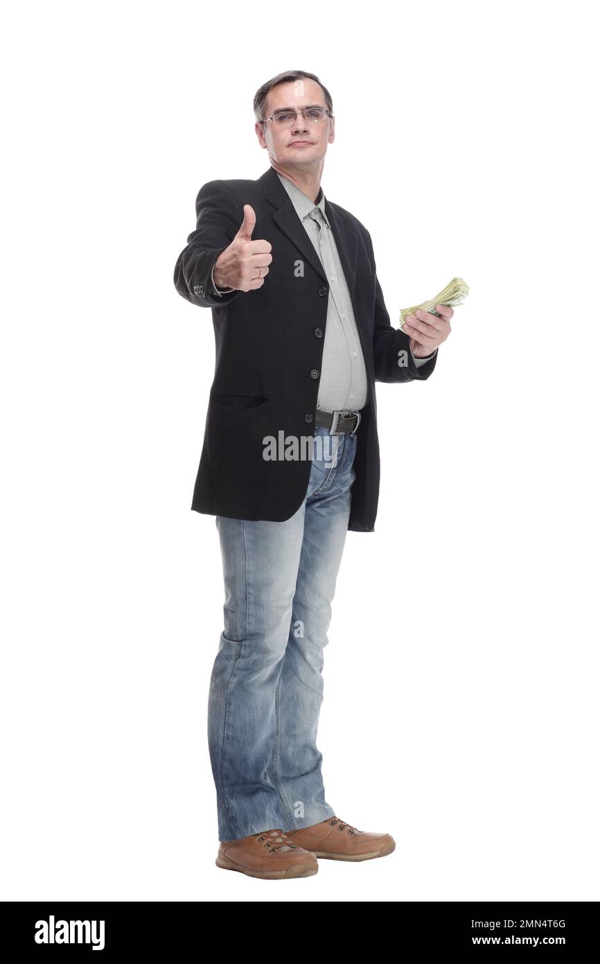 in full growth. serious business man with dollar bills Stock Photo - Alamy