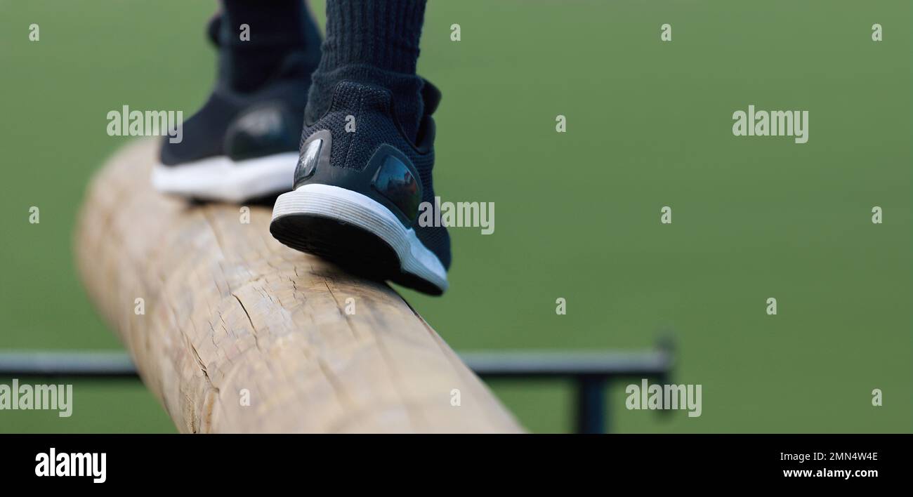 Male feet walking on wooden hi-res stock photography and images - Alamy