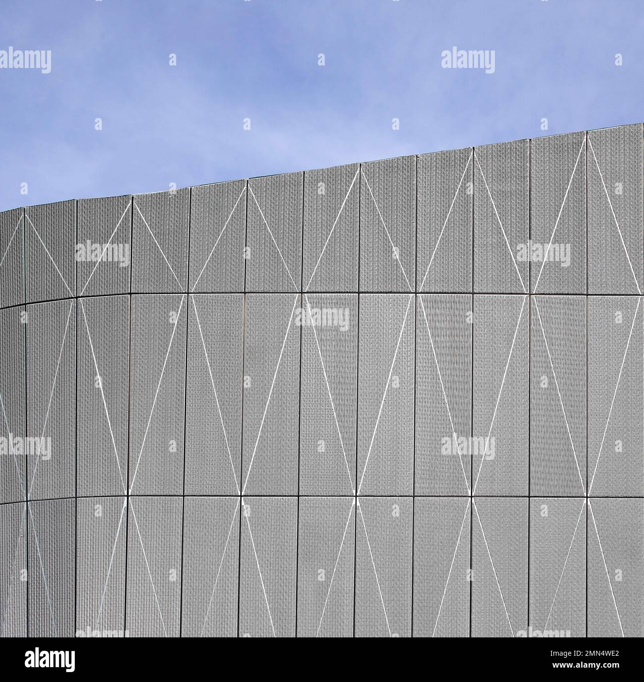 Aluminium mesh cladding of exterior facade. F51 Skatepark, Folkestone, United Kingdom. Architect: Hollaway Studio, 2022. Stock Photo