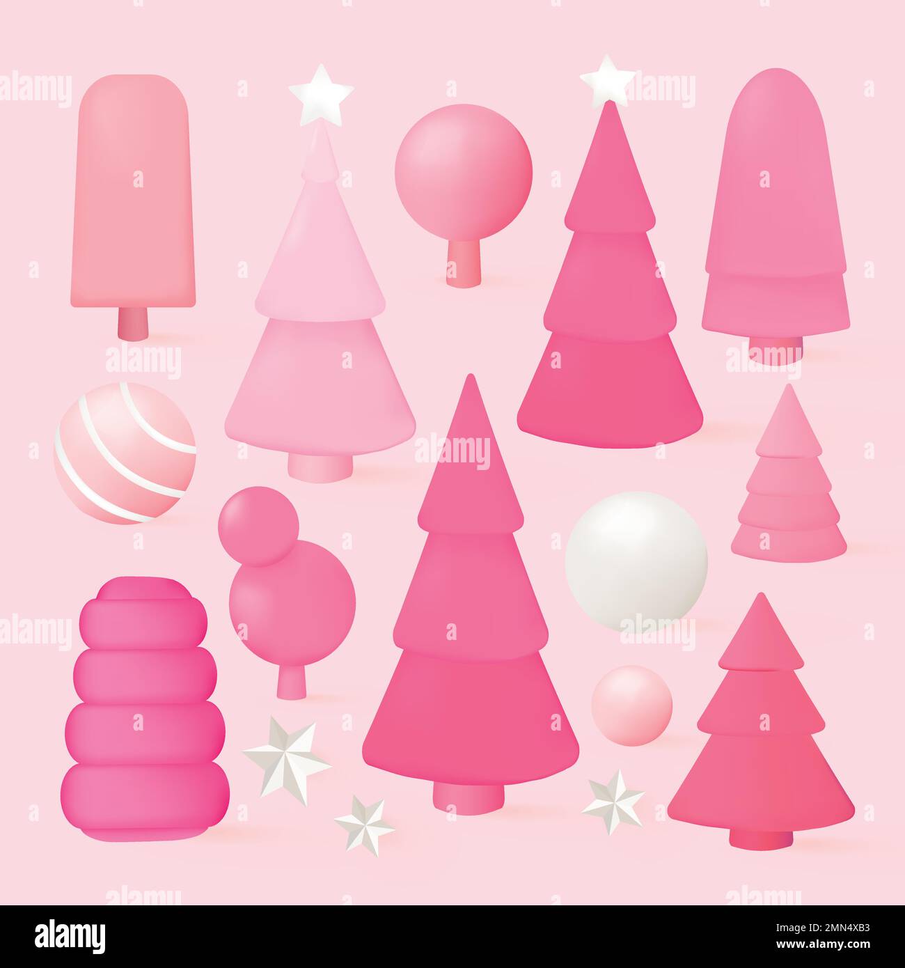 Cute pink Christmas 3D element set vector Stock Vector