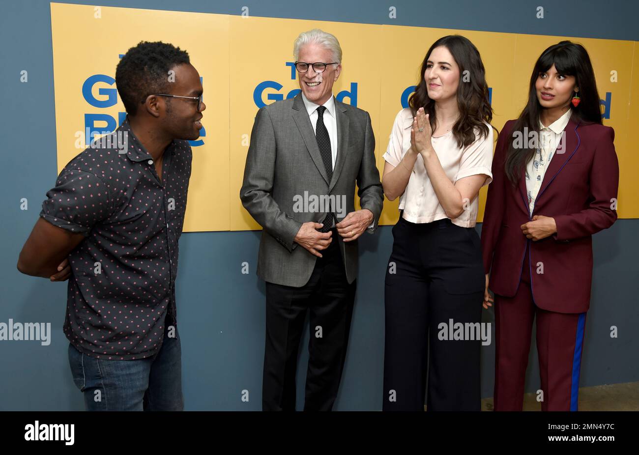 William Jackson Harper, from left, Ted Danson, D'Arcy Carden and