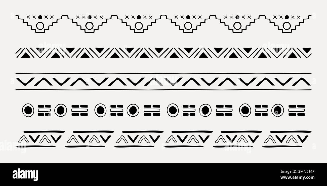 Tribal pattern illustrator brush, geometric design, vector add-on set Stock Vector
