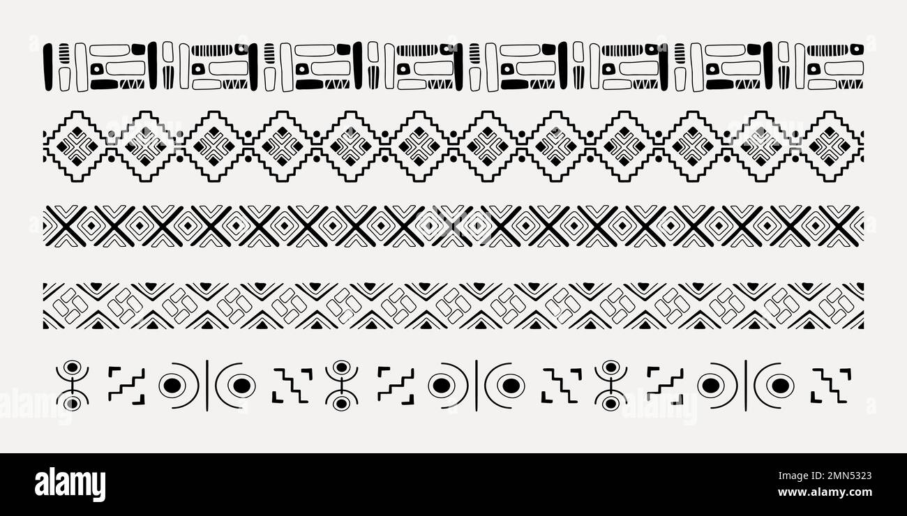 Tribal Aztec pattern illustrator brush, geometric design, vector add-on set Stock Vector