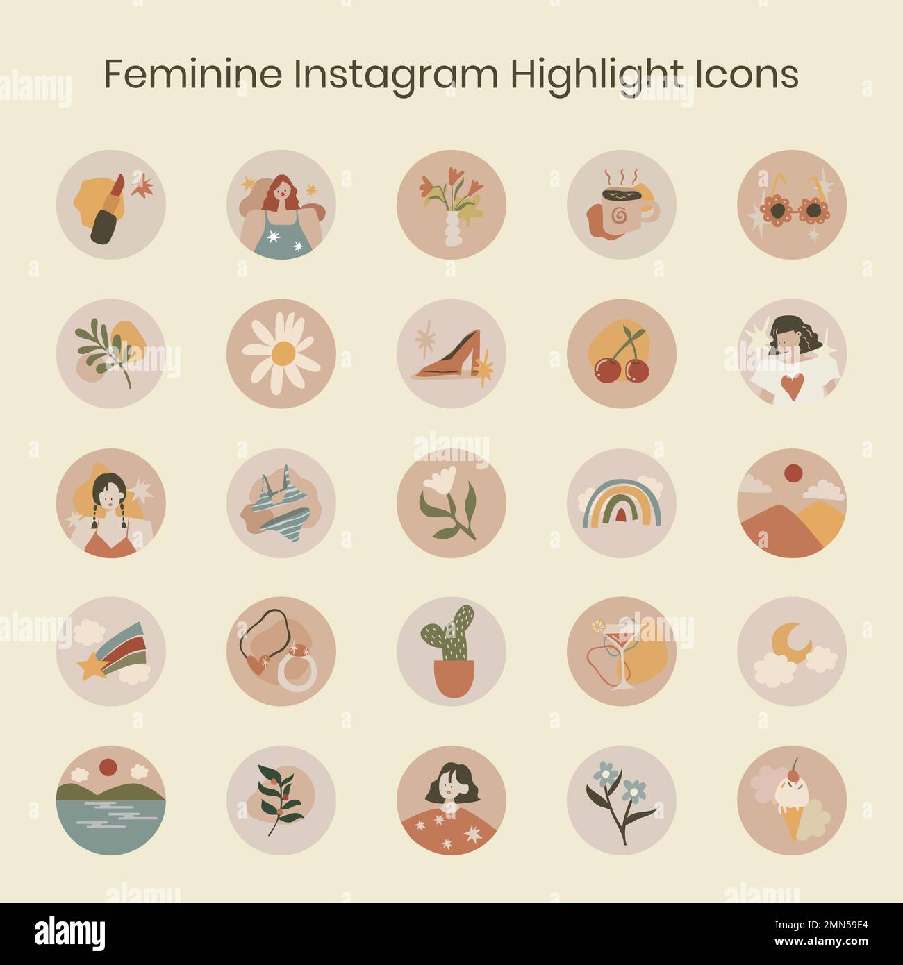 Instagram highlight cover, lifestyle illustration in feminine earth ...