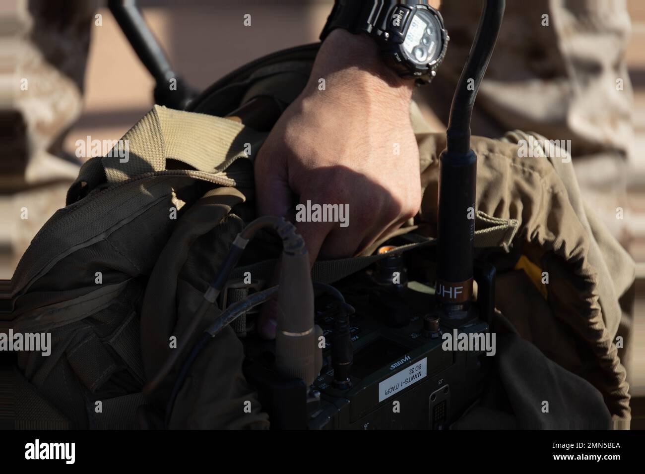 U S Marine Corps Pfc Anthony Moore a radio operator with 2nd Air