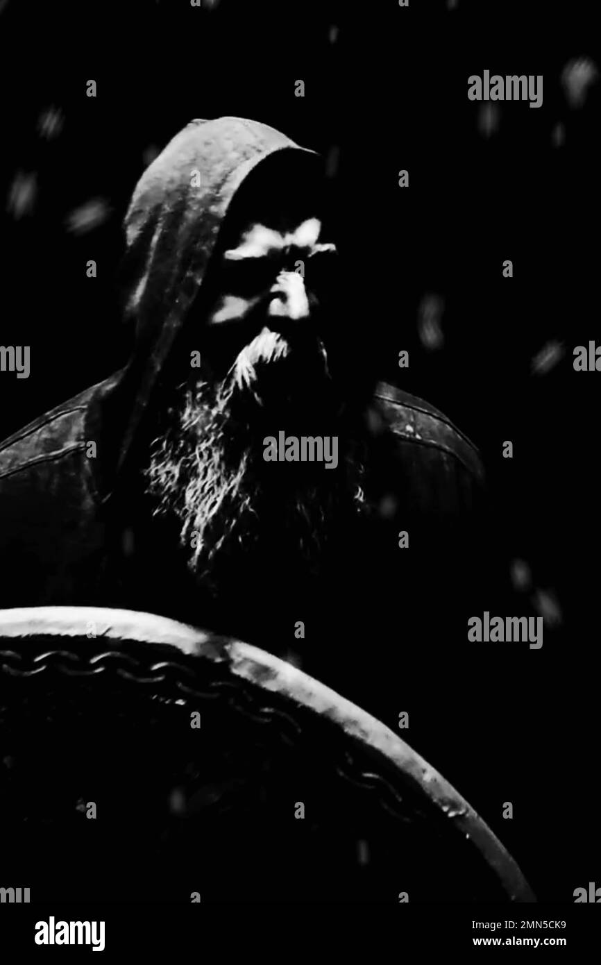 Viking in battaglia, immagine in bianco e nero Stock Photo