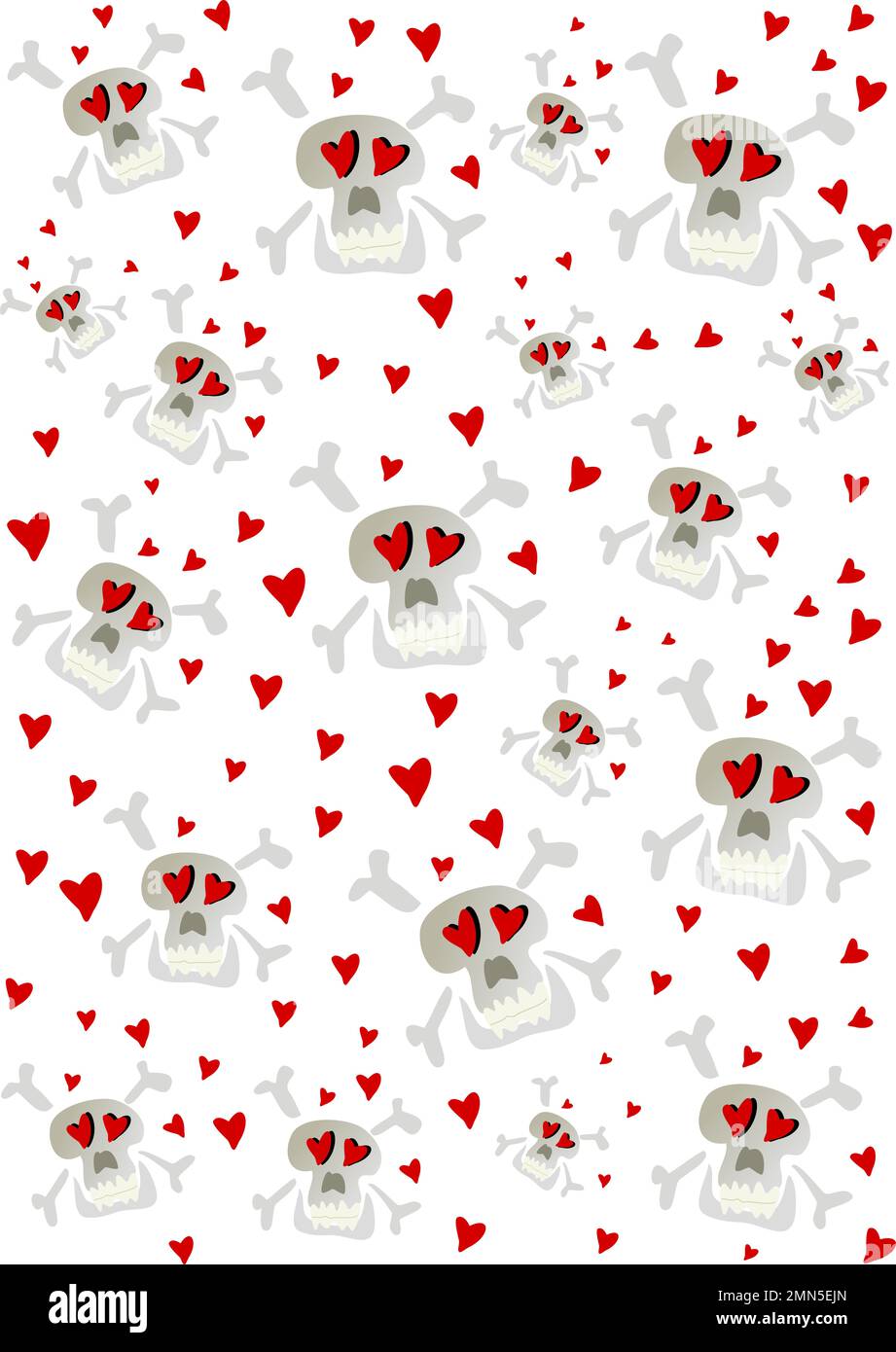 Skulls pattern with flying hearts Stock Photo