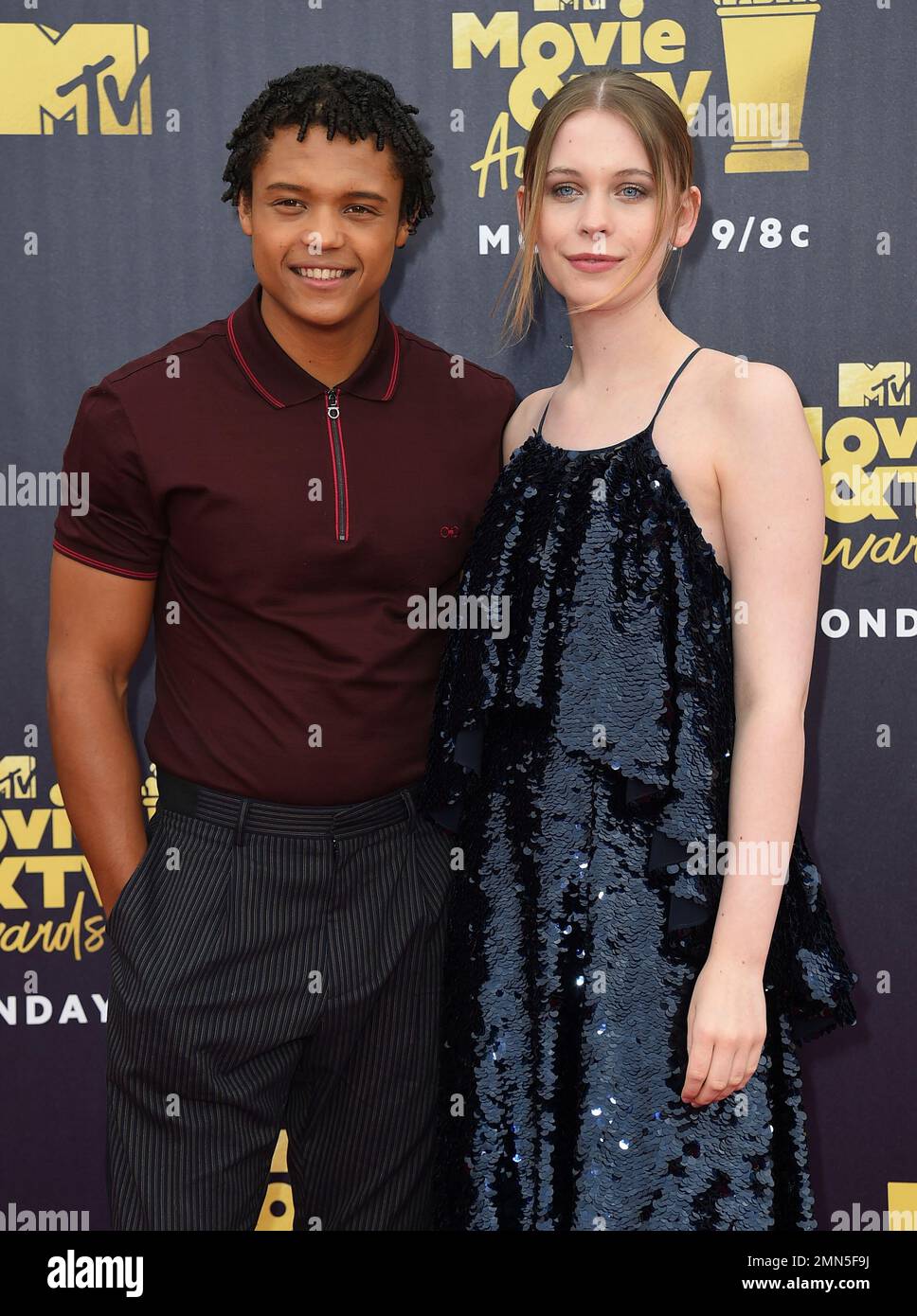 Percelle Ascott, left, and Sorcha Groundsell arrive at the MTV Movie