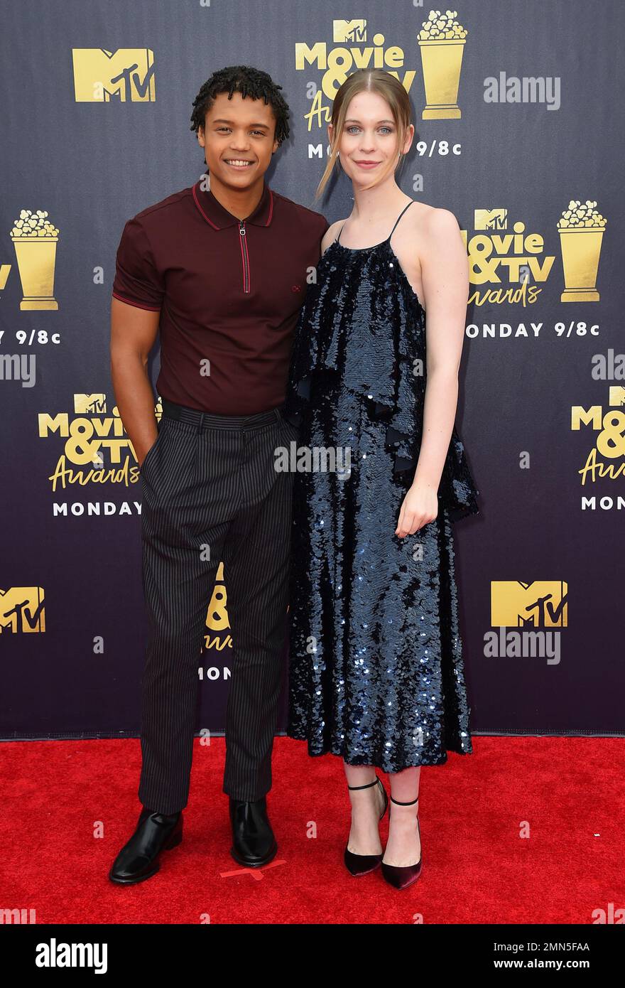 Percelle Ascott, left, and Sorcha Groundsell arrive at the MTV Movie