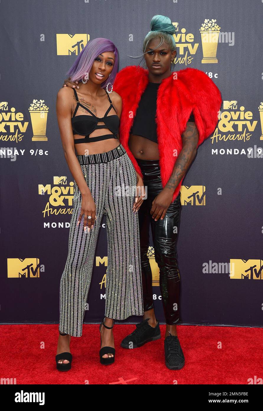 Jay’La Milan, left, and BlameitonKway arrive at the MTV Movie and TV