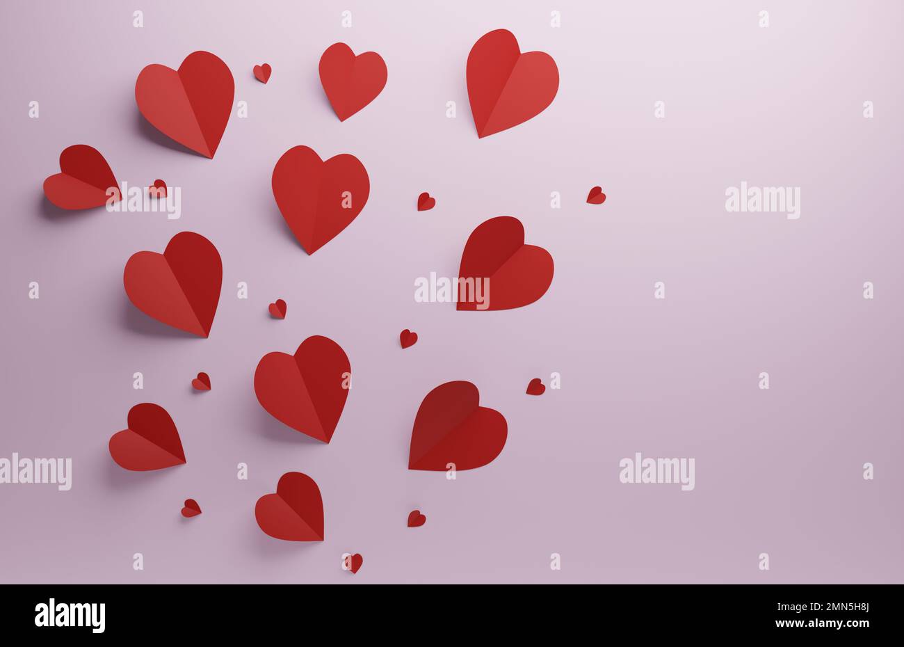 Red heart shapes on a pink background, Valentines Day or wedding ...