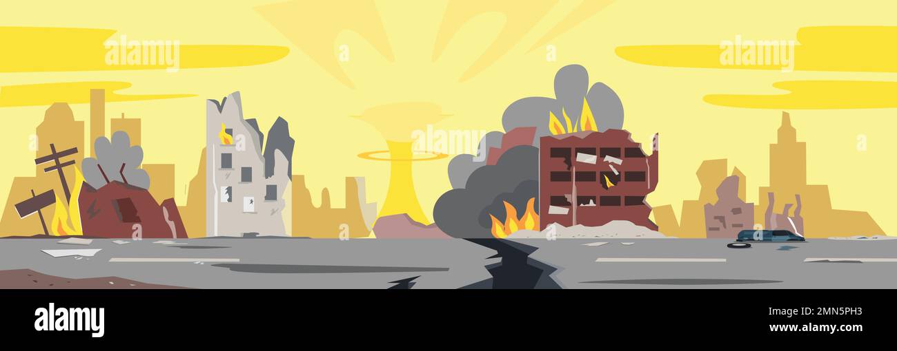 Destroyed city with nuclear explosion Stock Vector