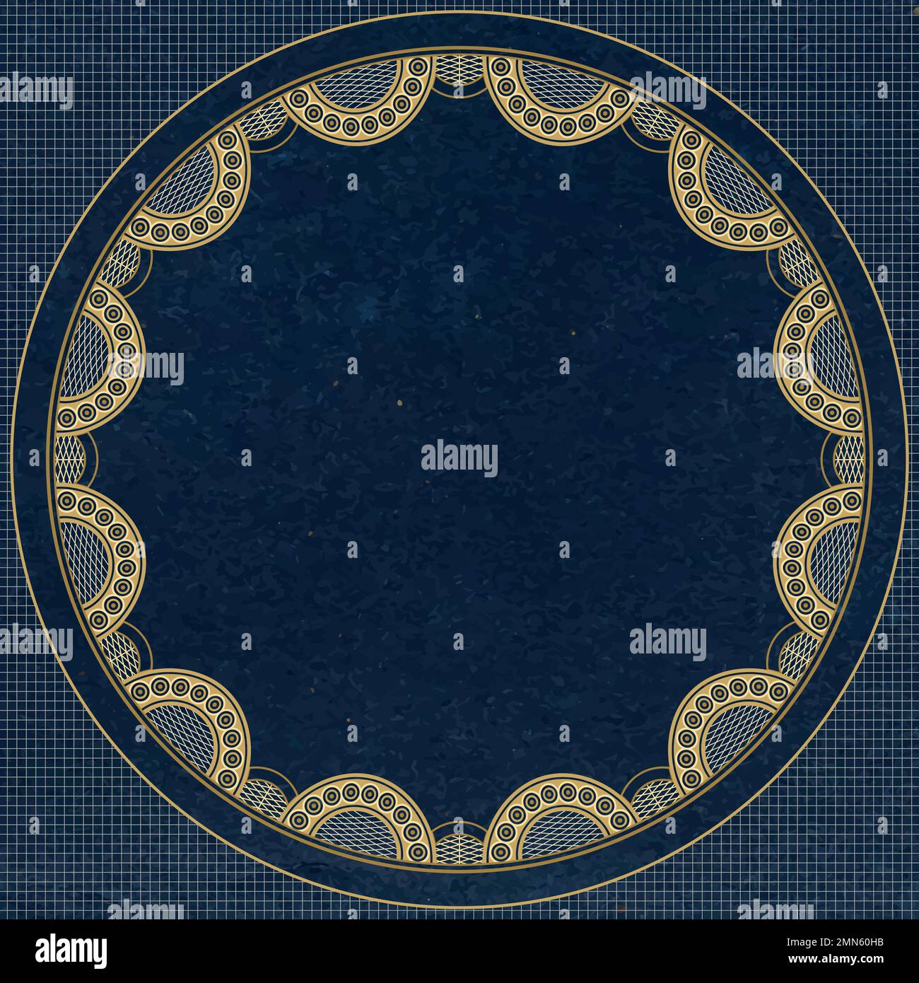 Vintage lace frame, circle shape on blue background vector Stock Vector