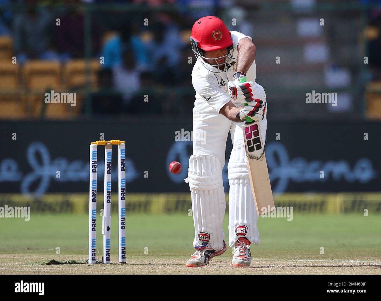 Afghanistan's captain Asghar Stanikzai bats during the second day of