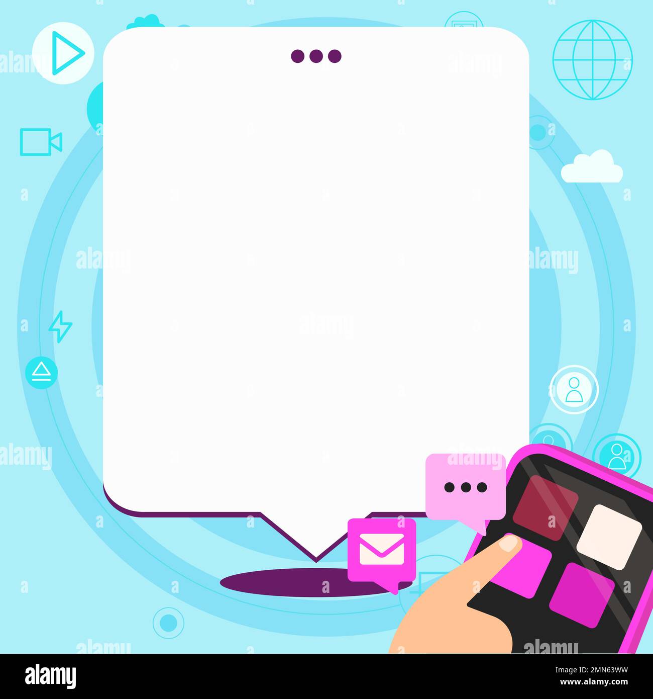 Mobile phone with information on the screen. Bright color illustration with important information. Big white speech bubble for text. Agenda. Critical Stock Vector