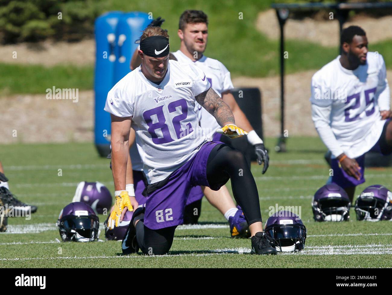Minnesota Vikings tight end Kyle Rudolph (82) stretches during practice ...