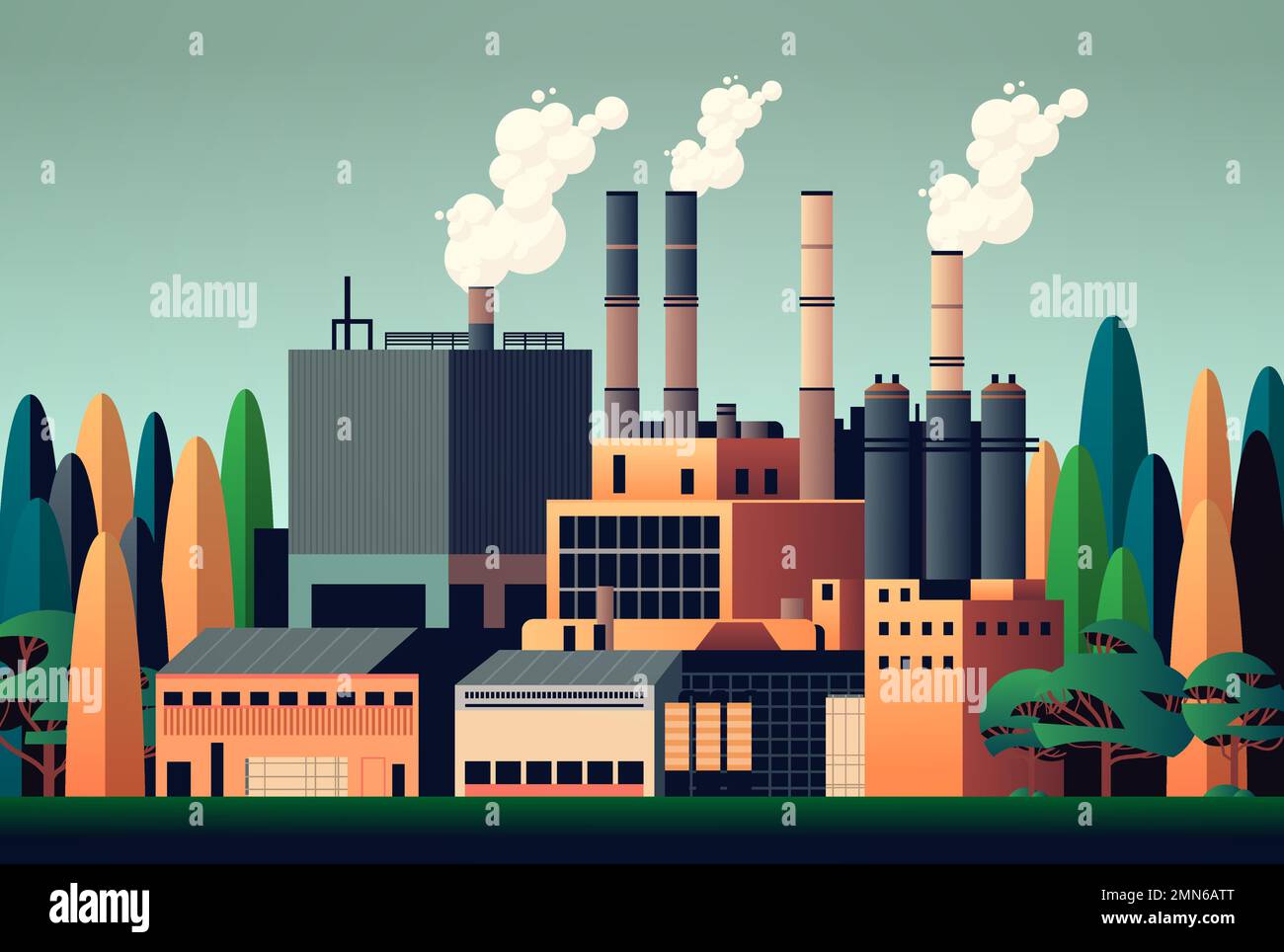 energy generation plant with chimneys electricity production industrial