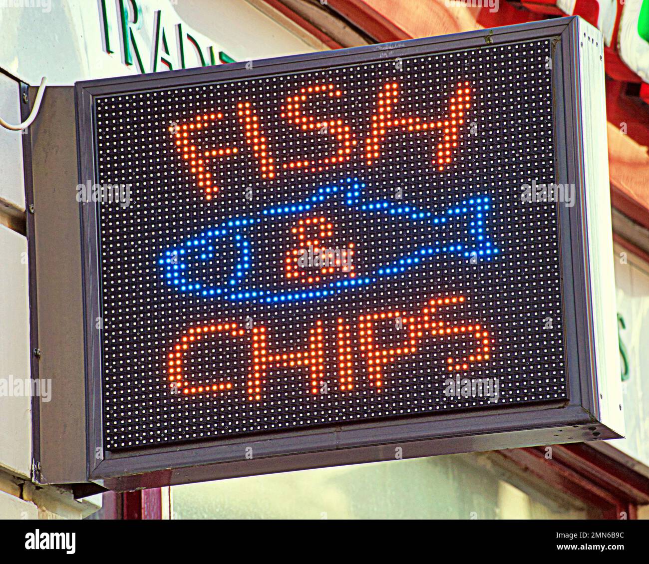 fish and chips digital sign Stock Photo