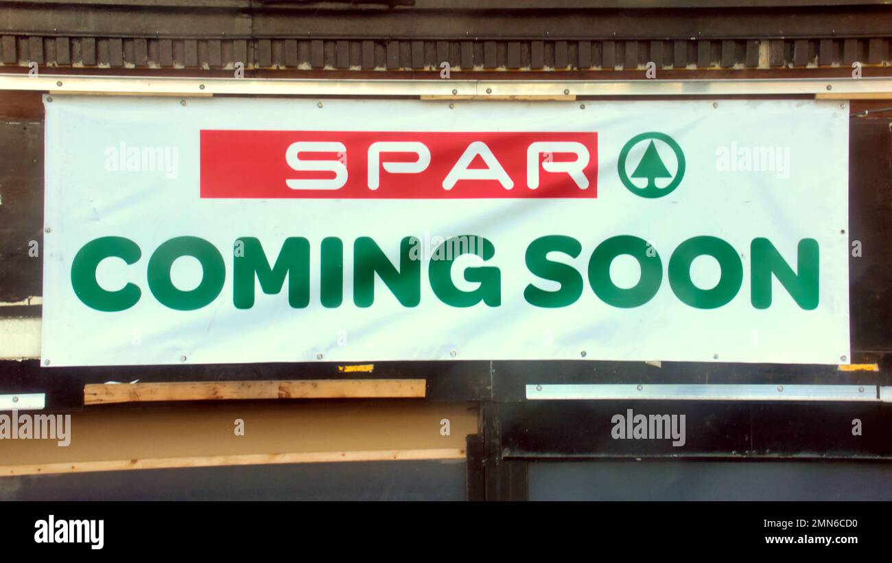 new shop opening spar coming soon banner Stock Photo