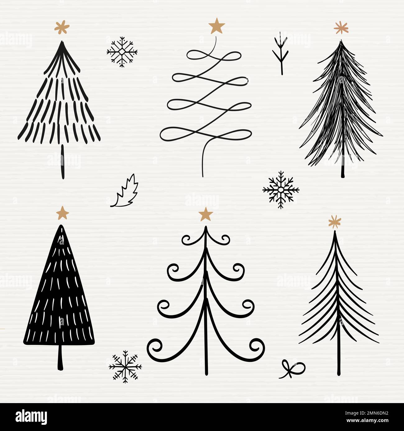 Christmas doodle sticker, cute tree and animal illustration in black ...