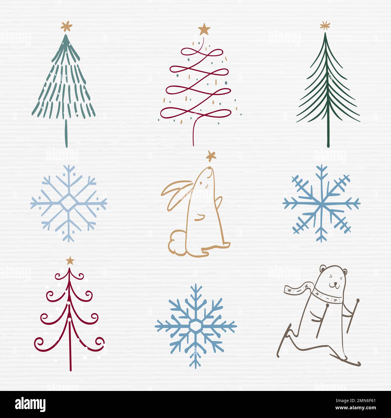 Christmas doodle sticker, cute tree and animal illustration in red and ...