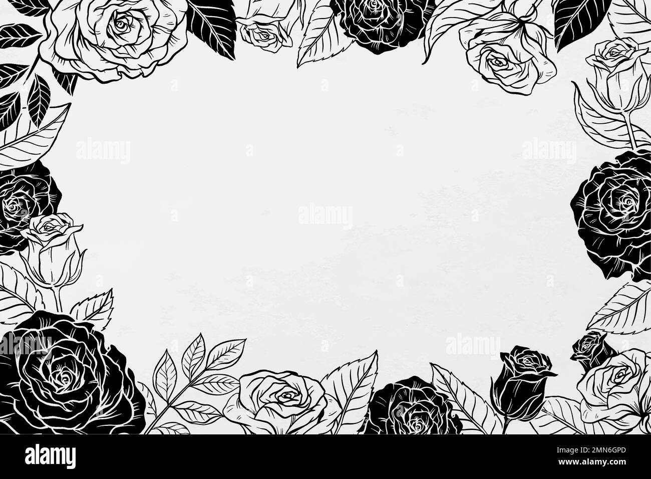 Vintage rose frame background, flower illustration in black and white