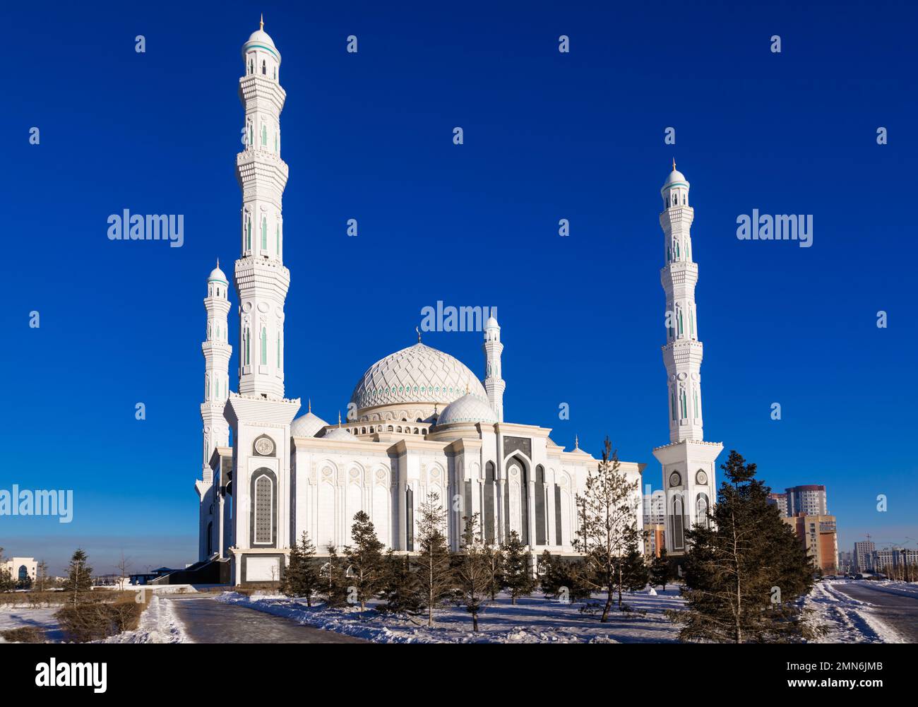 Classical Islamic style with traditional Kazakh ornaments Hazrat Sultan (Holy Sultan) Mosque in Astana Kazakhstan Stock Photo