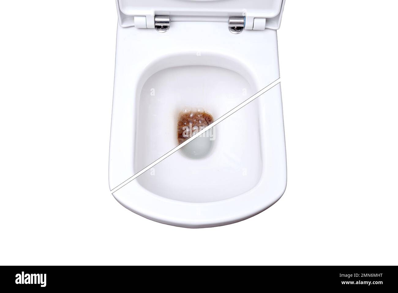 Unclogging toilet dirt. Before and after fixing the blockage problem