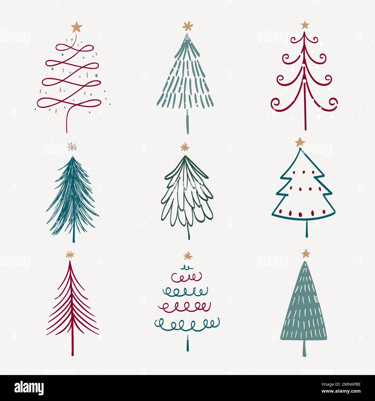 Christmas doodle sticker, cute tree and animal illustration in red and ...