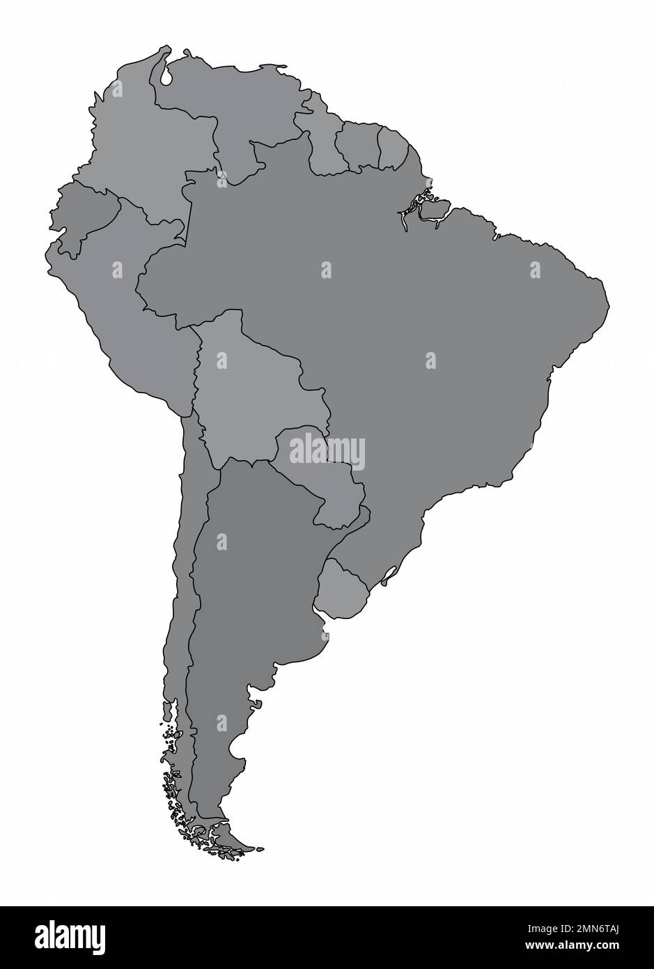The South America political map divided in grayscale Stock Vector