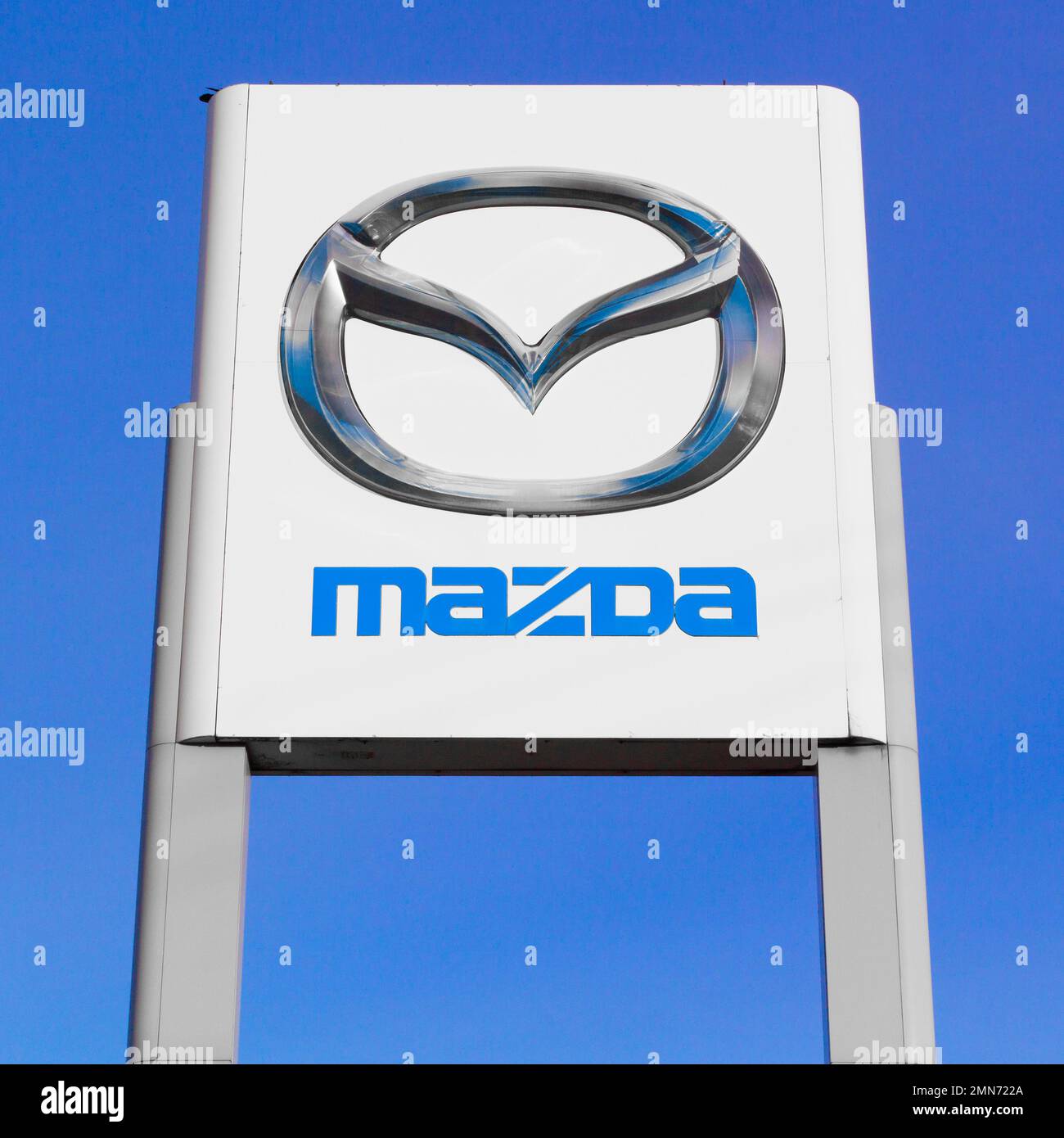 Truro, Canada - January 29, 2023: Mazda dealership sign. Mazda Motor Corporation is a Japanese based automotive manufacturer. Stock Photo