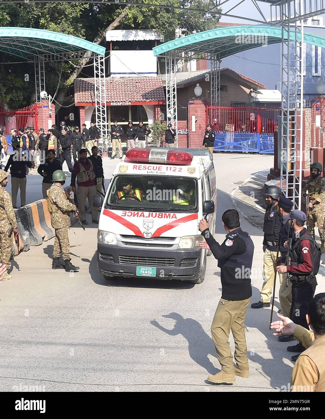 Islamabad. 30th Jan, 2023. An ambulance arrives at the blast site in ...