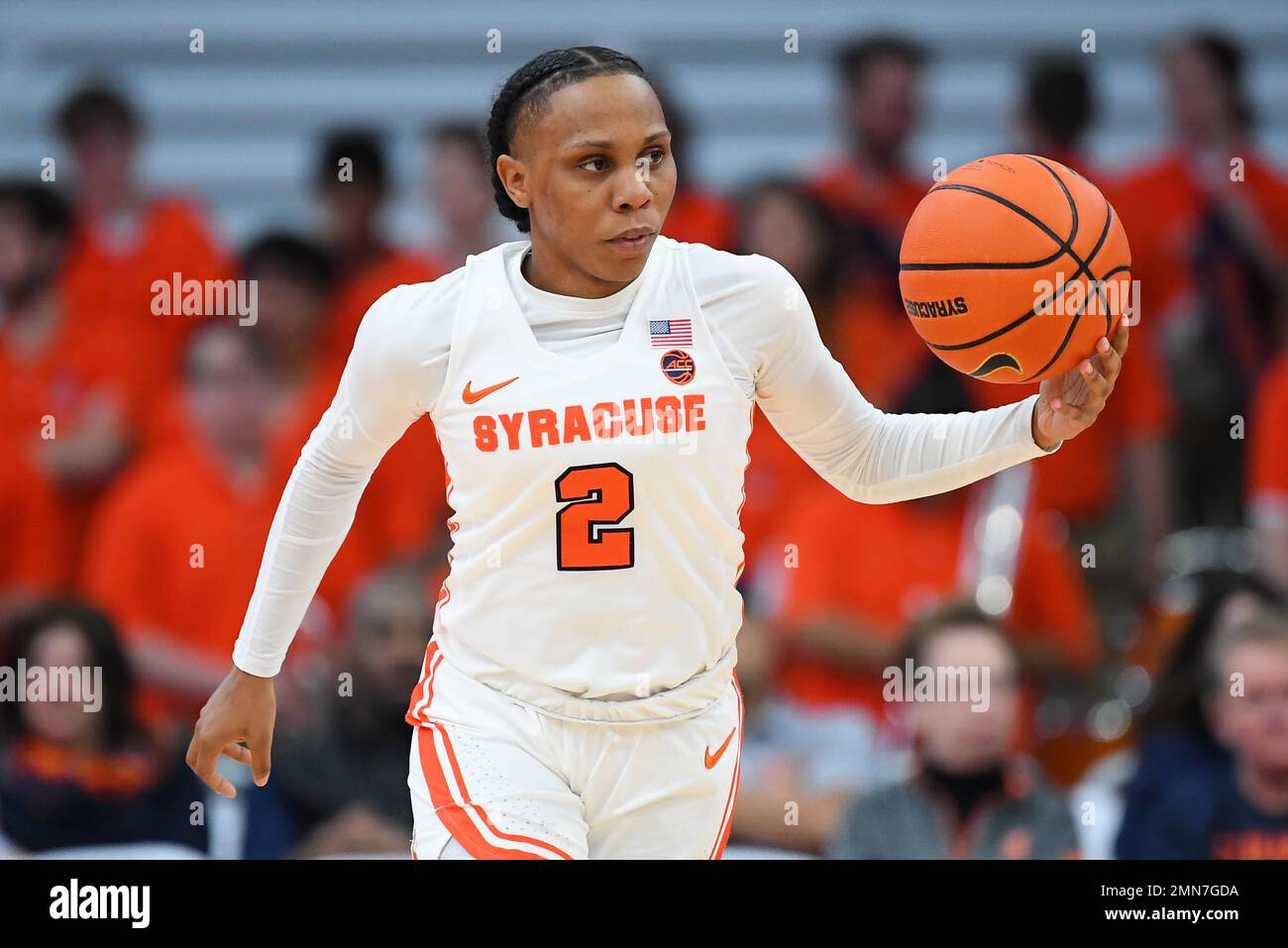 January 29, 2023: Syracuse Orange guard Dyaisha Fair (2) dribbles up the court against the Louisville Cardinals during the first half of an NCAA WomenÕs basketball game on Sunday Jan. 29, 2023 at the JMA Wireless Dome in Syracuse, New York. Rich Barnes/CSM Stock Photo